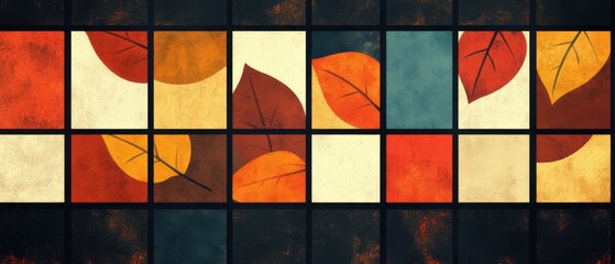 Fototapeta premium Abstract Autumn Leaves Mosaic: Geometric Fall Design for Seasonal Decor