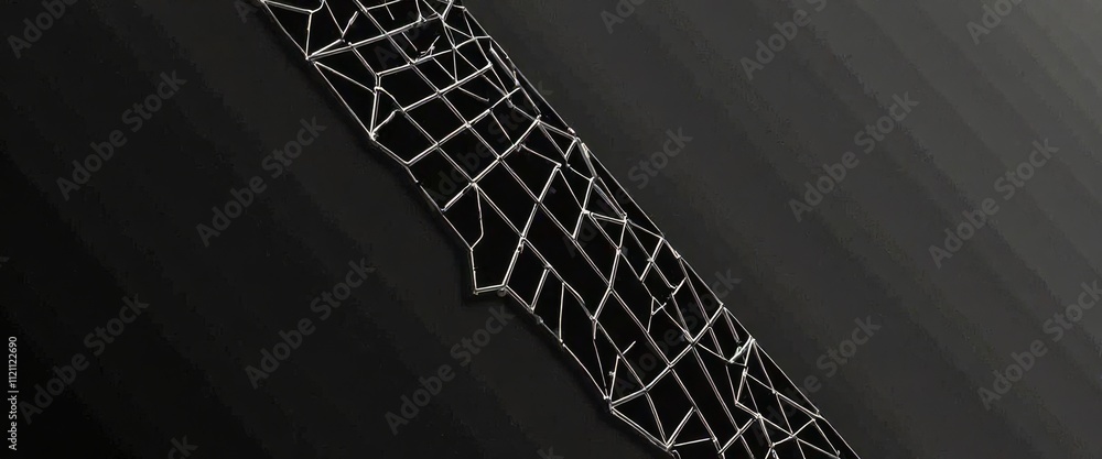 Poster a spider web is shown in black and white. the web is made of metal and is twisted and tangled. the i