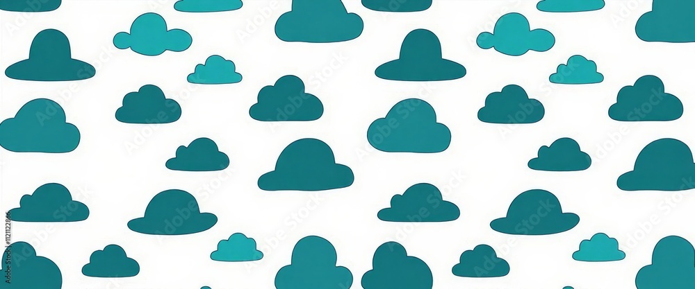 Poster a blue and white background with many clouds. the clouds are of different sizes and shapes. the imag