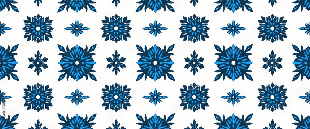 Poster a beautiful blue and white snowflake pattern. the snowflakes are arranged in a visually appealing wa