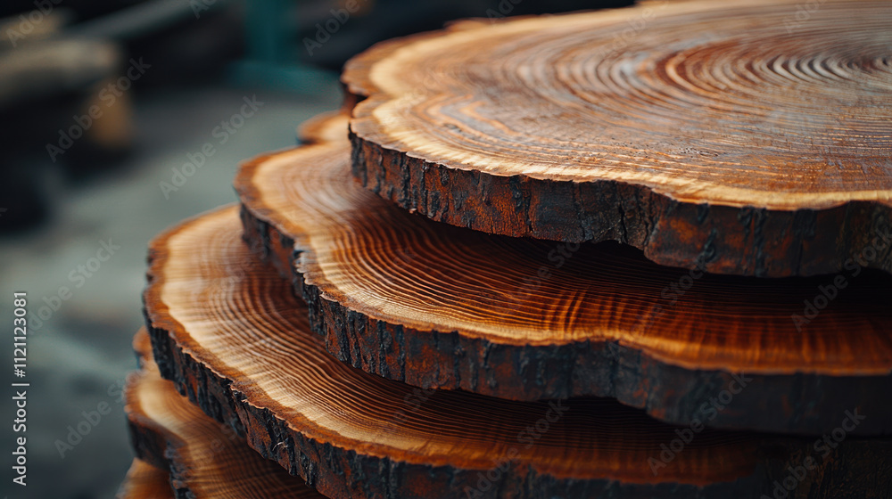Poster timber logs concept. close up of log cross sections showing detailed tree rings and textures