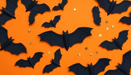 Fototapeta premium Halloween Flat Lay with Bats and Stars