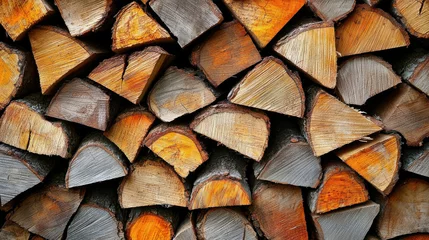 Selbstklebende Fototapeten timber logs concept. Freshly cut logs stacked neatly, showcasing natural wood textures and colors © JCreative