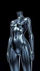 Obraz premium Futuristic Chrome Woman Mannequin Sculpture, Y2K Liquid Metal Design