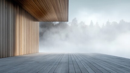 Misty Morning Modern Wood Deck Minimalist Architecture Design