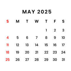 May 2025 Calendar png transparent background	