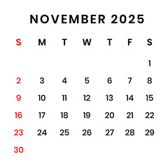 November 2025 Calendar png transparent background	