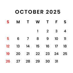 October 2025 Calendar png transparent background	