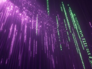 Digital rain simulation virtual space 3d animation neon environment abstract viewpoint futuristic concept