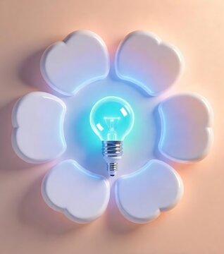 Infrographics of a glowing blue and white flower shaped