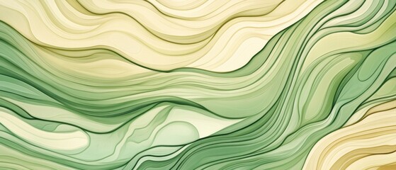 Fototapeta premium Abstract Green and Beige Wave Pattern, Swirling Marble Texture Background