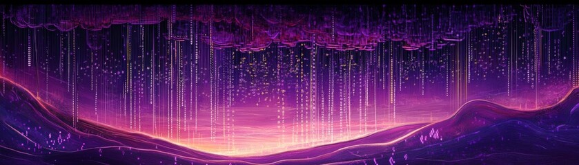 Spectacular nightfall over rolling hills digital art serene landscape dreamy atmosphere wide-angle view nature's beauty