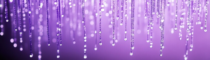 Elegant water droplets falling indoor setting close-up photography purple color palette abstract concept for visual art