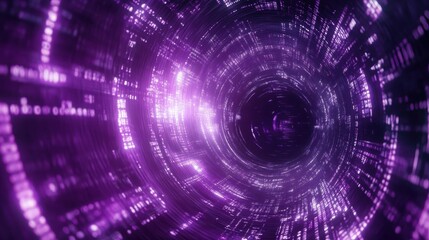 Exploring the cosmic journey through a vibrant purple tunnel of light digital art futuristic environment abstract viewpoint