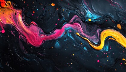 Abstract Colorful Swirls Of Paint In Dark Background