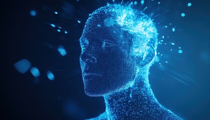 Obraz premium Abstract Digital Human Head Illuminated With Blue Light