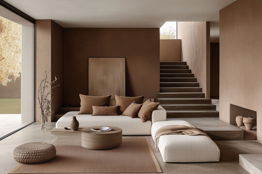 Modern interior design with Pantone 2025 Colour of the Year Mocha Mousse