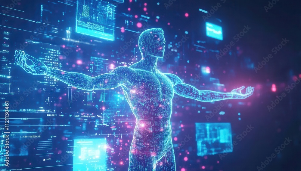 Poster digital human body interacting with data streams