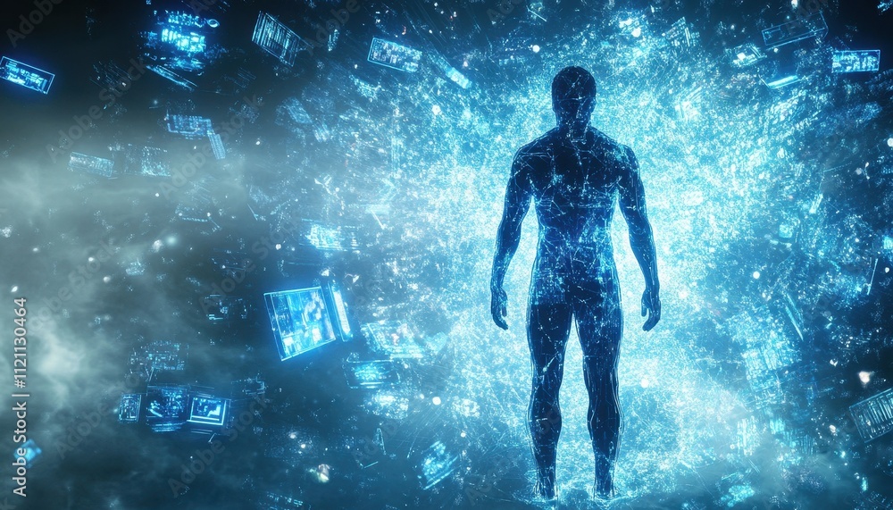 Aufkleber digital human form emerging from data stream