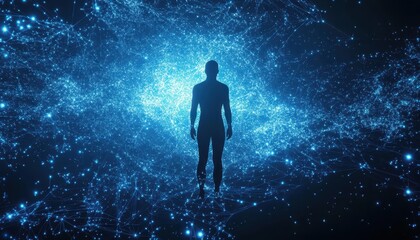 Fototapeta premium Human Silhouette Amidst a Glowing Network of Connections