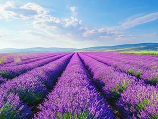 Fototapeta premium Lavender Fields Rolling Hills Under a Summer Sky