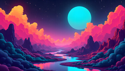 Layered Retro Shapes with Fluorescent Highlights