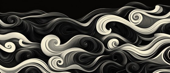 Fototapeta premium Abstract Swirling Waves: Elegant Black and White Paper Art Design