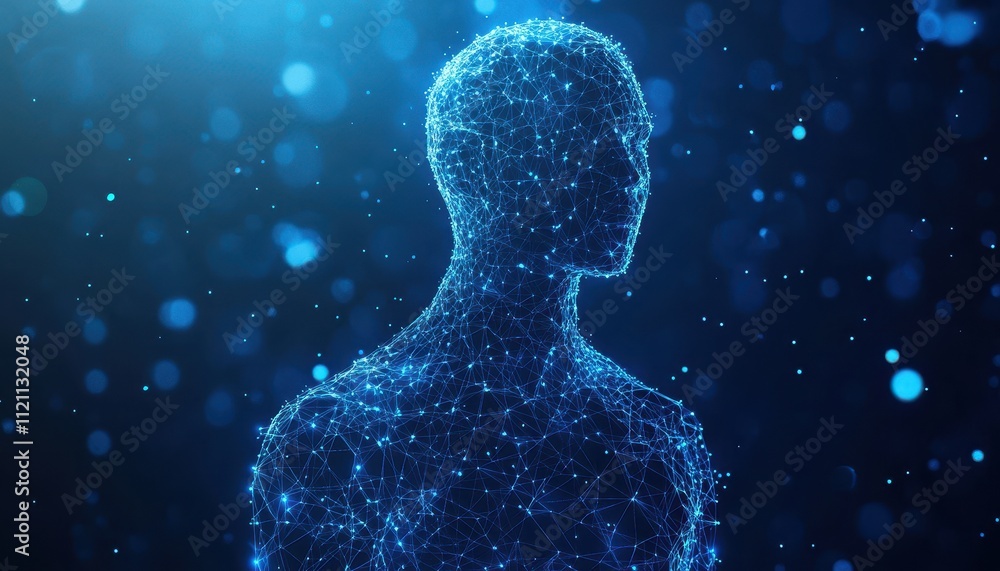 Aufkleber Abstract Digital Human Form Composed Of Connected Nodes