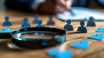 Magnifying Glass Focusing on Human Figure for Recruitment Concept

