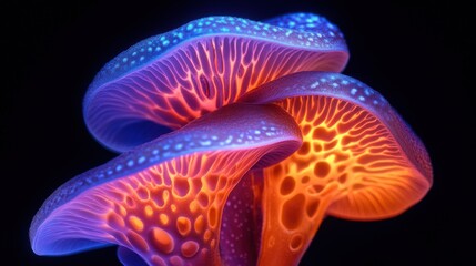 Fototapeta premium Biolluminecent Fungi Cluster Vibrant Orange and Blue Mushrooms