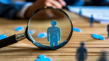 Fototapeta premium Magnifying Glass Focusing on Human Figure for Recruitment Concept