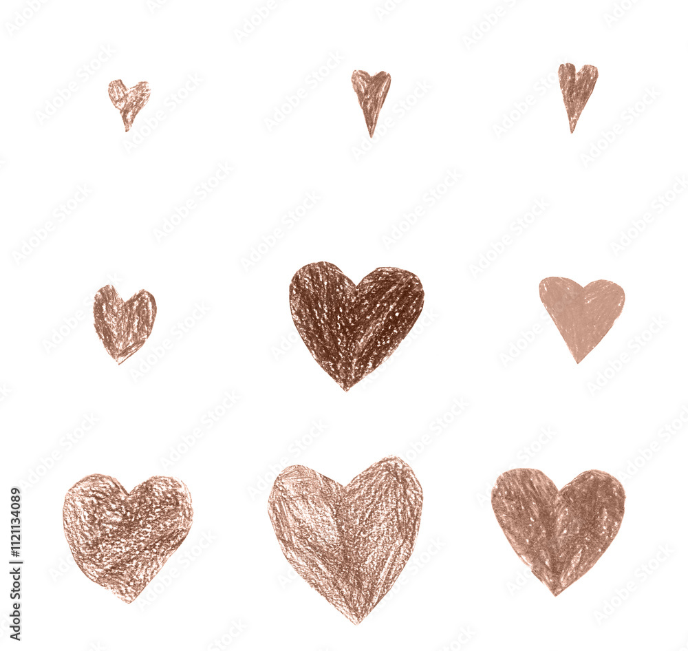 Canvas Prints collection pencil drawn in mocha mousse color heart isolated on white background