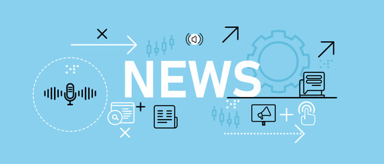 News update web header information journalism newspaper reportage broadcast design icons outline