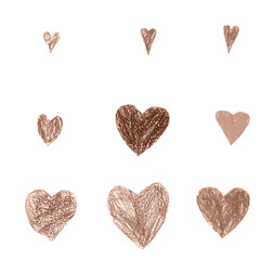 collection pencil drawn in mocha mousse color heart isolated on white background