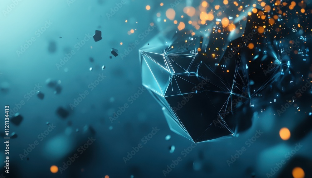 Poster Abstract Digital Network Sphere With Glowing Particles