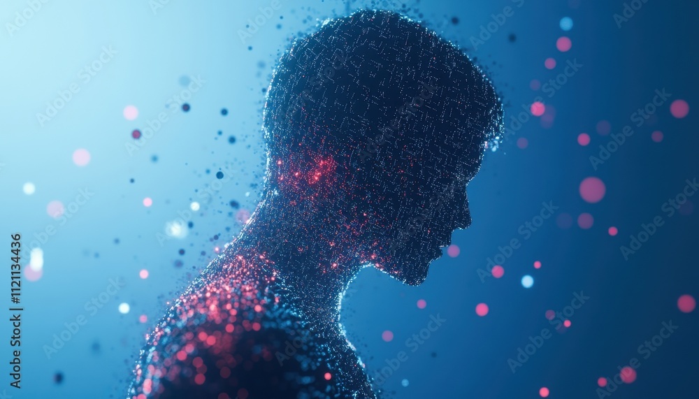Poster abstract digital human form composed of particles