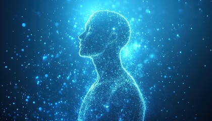 Abstract Blue Particle Human Form Silhouette