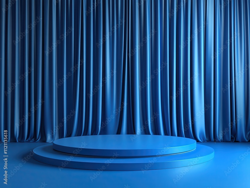Aufkleber blue stage with circular platform and draped curtains