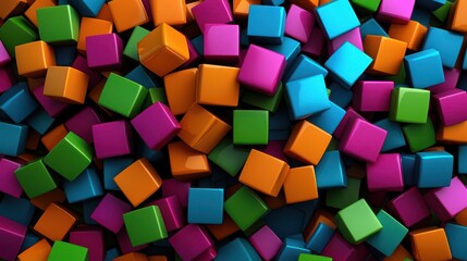 Colorful cubes in various shades scattered on a surface.