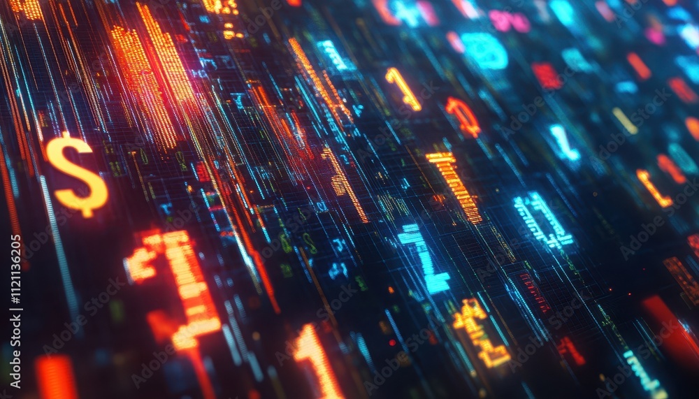 Poster abstract digital data stream showing financial information