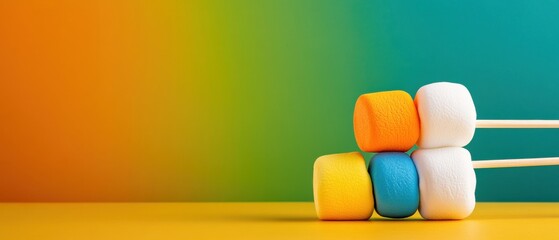 [Outdoor picnics blanket adventure barbecue] Vibrant Abstract Digital Scene with Gradient Background and Minimalist Candles