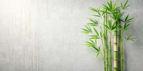 Naklejka premium Serene Green Bamboo Shoots Against a Textured Gray Background