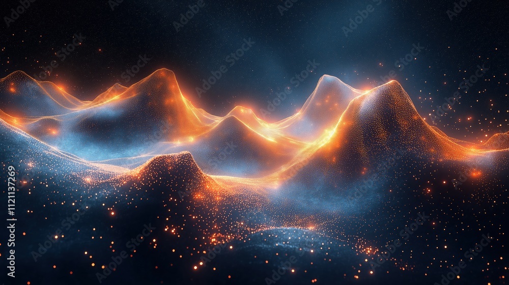 Wall mural a computer generated image of a mountain range with orange and blue colors