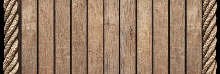 A textured wooden background with vertical planks and a rope border, creating a rustic and natural aesthetic.