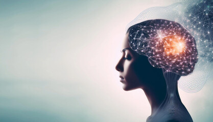 Human brain illustration symbolizing self-care and mental health, with a focus on positive thinking and a creative mind. Represents the importance of mental well-being and personal growth.