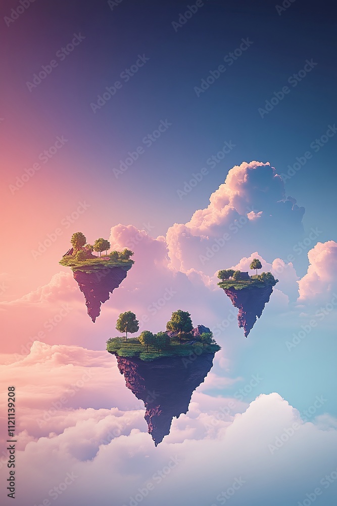 Aufkleber a surreal cloudscape with floating islands and a gradient sky.
