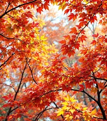 Vibrant fall foliage with colorful leaves and branches, outdoor beauty, natural wonder