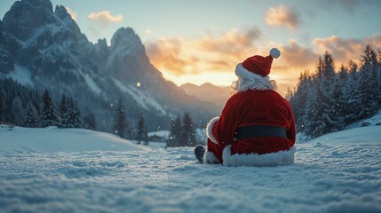 Santa Claus in the snow. Empty space for text.