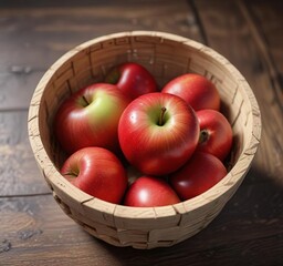 A single red apple half-opened on a wooden basket, harvest season, seasonal produce