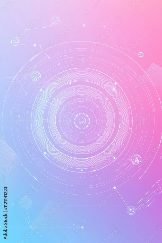 Poster abstract fintech icon displayed on a circular gradient background with interconnected financial node